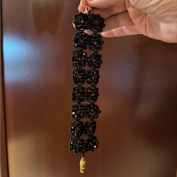 Gorgeous sparkling black cocktail handwoven cuff bracelet formal occasion - Picture 6 of 8